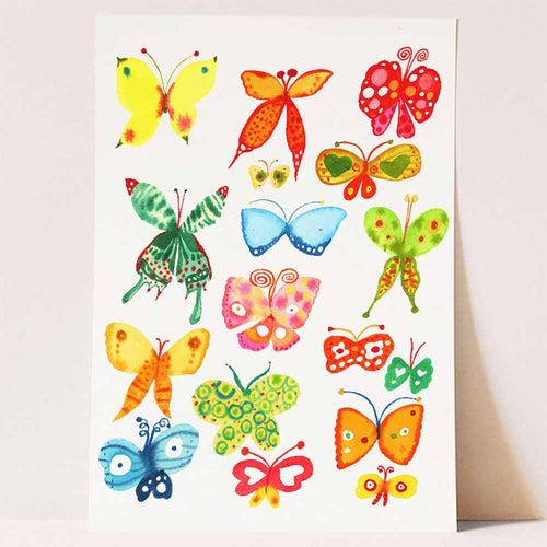Rainbow butterfly art print for bedroom deco